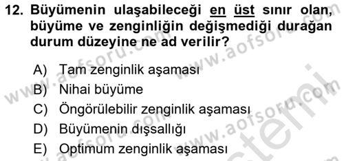 İktisadi Büyüme Dersi 2025 - 2026 Yılı (Vize) Ara Sınav Soruları 12. Soru