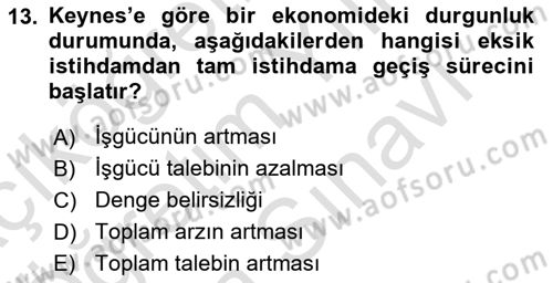 İktisadi Büyüme Dersi 2025 - 2026 Yılı (Vize) Ara Sınav Soruları 13. Soru