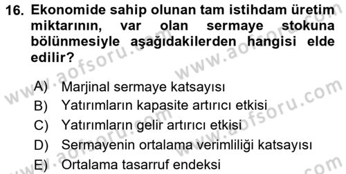 İktisadi Büyüme Dersi 2025 - 2026 Yılı (Vize) Ara Sınav Soruları 16. Soru