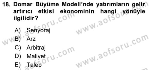 İktisadi Büyüme Dersi 2025 - 2026 Yılı (Vize) Ara Sınav Soruları 18. Soru