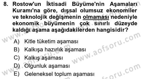 İktisadi Büyüme Dersi 2025 - 2026 Yılı (Vize) Ara Sınav Soruları 8. Soru