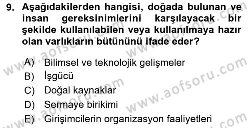 İktisadi Büyüme Dersi 2025 - 2026 Yılı (Vize) Ara Sınav Soruları 9. Soru