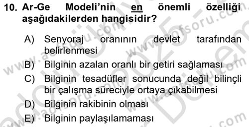 İktisadi Büyüme Dersi 2025 - 2026 Yılı (Final) Dönem Sonu Sınav Soruları 10. Soru