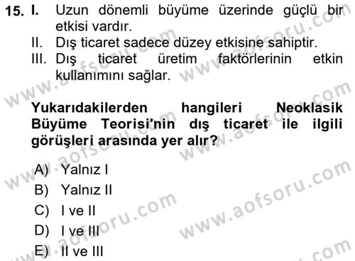 İktisadi Büyüme Dersi 2025 - 2026 Yılı (Final) Dönem Sonu Sınav Soruları 15. Soru
