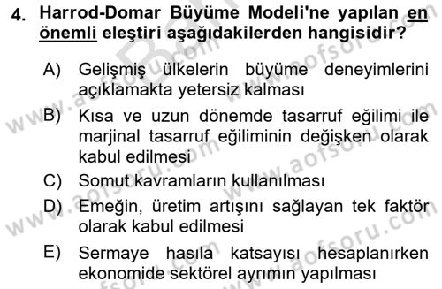 İktisadi Büyüme Dersi 2025 - 2026 Yılı (Final) Dönem Sonu Sınav Soruları 4. Soru