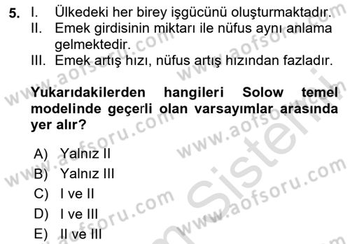 İktisadi Büyüme Dersi 2025 - 2026 Yılı (Final) Dönem Sonu Sınav Soruları 5. Soru