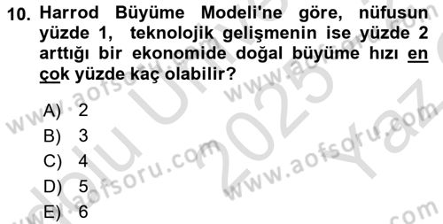 İktisadi Büyüme Dersi 2025 - 2026 Yılı Yaz Okulu Sınav Soruları 10. Soru
