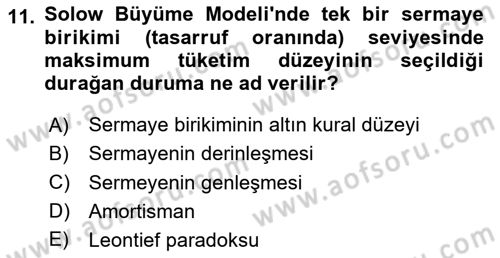 İktisadi Büyüme Dersi 2025 - 2026 Yılı Yaz Okulu Sınav Soruları 11. Soru
