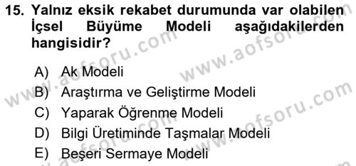 İktisadi Büyüme Dersi 2025 - 2026 Yılı Yaz Okulu Sınav Soruları 15. Soru