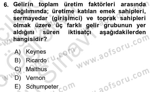 İktisadi Büyüme Dersi 2025 - 2026 Yılı Yaz Okulu Sınav Soruları 6. Soru