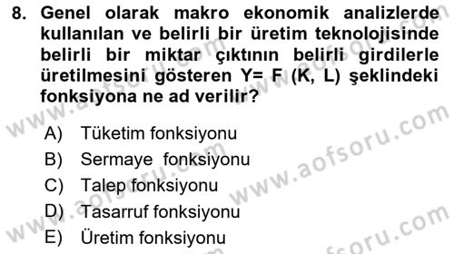 İktisadi Büyüme Dersi 2025 - 2026 Yılı Yaz Okulu Sınav Soruları 8. Soru