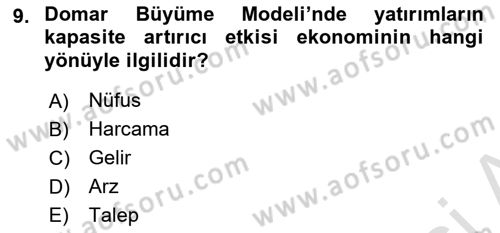 İktisadi Büyüme Dersi 2025 - 2026 Yılı Yaz Okulu Sınav Soruları 9. Soru