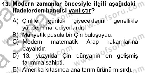 İktisat Tarihi Dersi 2012 - 2013 Yılı (Vize) Ara Sınav Soruları 13. Soru