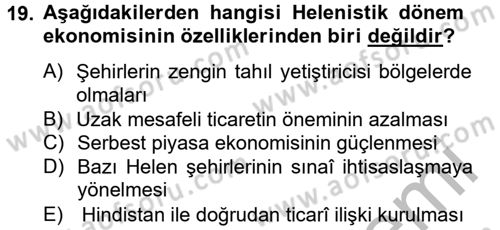 İktisat Tarihi Dersi 2012 - 2013 Yılı (Vize) Ara Sınav Soruları 19. Soru