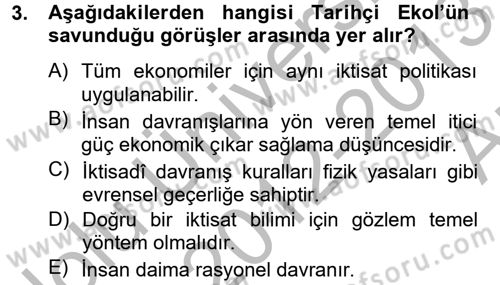 İktisat Tarihi Dersi 2012 - 2013 Yılı (Vize) Ara Sınav Soruları 3. Soru
