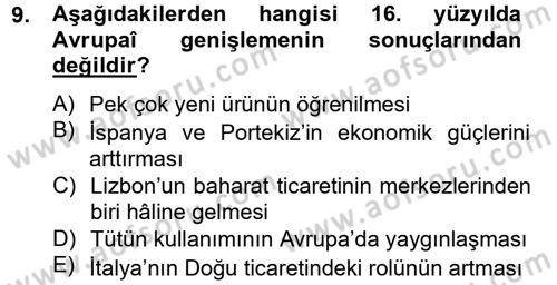 İktisat Tarihi Dersi 2012 - 2013 Yılı (Vize) Ara Sınav Soruları 9. Soru