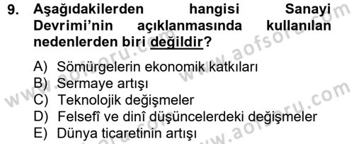 İktisat Tarihi Dersi 2012 - 2013 Yılı (Final) Dönem Sonu Sınav Soruları 9. Soru