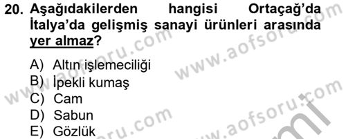 İktisat Tarihi Dersi 2013 - 2014 Yılı (Vize) Ara Sınav Soruları 20. Soru