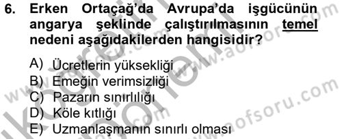 İktisat Tarihi Dersi 2013 - 2014 Yılı (Vize) Ara Sınav Soruları 6. Soru