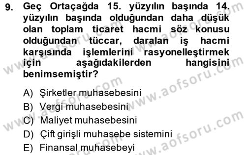 İktisat Tarihi Dersi 2013 - 2014 Yılı (Vize) Ara Sınav Soruları 9. Soru