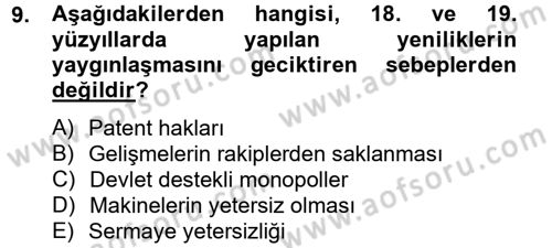 İktisat Tarihi Dersi 2013 - 2014 Yılı (Final) Dönem Sonu Sınav Soruları 9. Soru