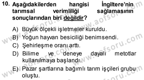 İktisat Tarihi Dersi 2013 - 2014 Yılı Tek Ders Sınav Soruları 10. Soru