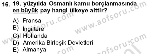 İktisat Tarihi Dersi 2013 - 2014 Yılı Tek Ders Sınav Soruları 16. Soru