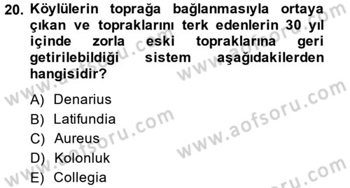 İktisat Tarihi Dersi 2014 - 2015 Yılı (Vize) Ara Sınav Soruları 20. Soru