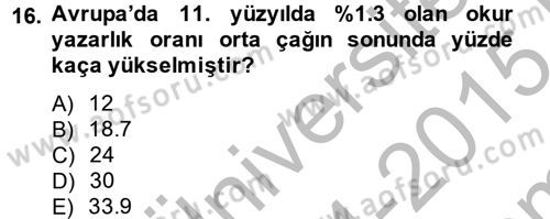 İktisat Tarihi Dersi 2014 - 2015 Yılı (Final) Dönem Sonu Sınav Soruları 16. Soru