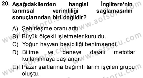 İktisat Tarihi Dersi 2014 - 2015 Yılı (Final) Dönem Sonu Sınav Soruları 20. Soru