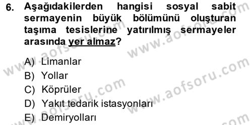 İktisat Tarihi Dersi 2014 - 2015 Yılı (Final) Dönem Sonu Sınav Soruları 6. Soru