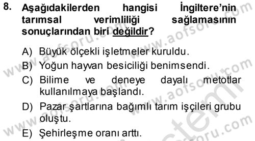 İktisat Tarihi Dersi 2014 - 2015 Yılı Tek Ders Sınav Soruları 8. Soru