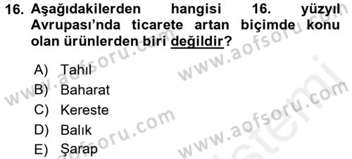 İktisat Tarihi Dersi 2015 - 2016 Yılı (Vize) Ara Sınav Soruları 16. Soru