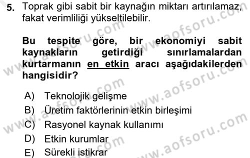 İktisat Tarihi Dersi 2015 - 2016 Yılı (Vize) Ara Sınav Soruları 5. Soru