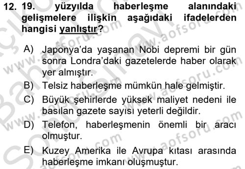 İktisat Tarihi Dersi 2015 - 2016 Yılı (Final) Dönem Sonu Sınav Soruları 12. Soru