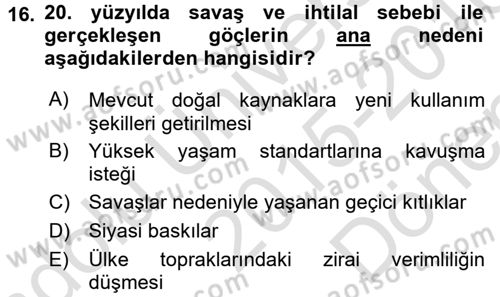 İktisat Tarihi Dersi 2015 - 2016 Yılı (Final) Dönem Sonu Sınav Soruları 16. Soru