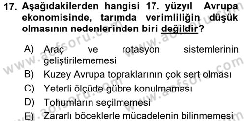 İktisat Tarihi Dersi 2015 - 2016 Yılı (Final) Dönem Sonu Sınav Soruları 17. Soru