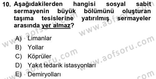 İktisat Tarihi Dersi 2015 - 2016 Yılı Tek Ders Sınav Soruları 10. Soru