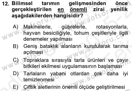 İktisat Tarihi Dersi 2015 - 2016 Yılı Tek Ders Sınav Soruları 12. Soru