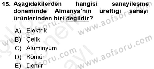 İktisat Tarihi Dersi 2015 - 2016 Yılı Tek Ders Sınav Soruları 15. Soru