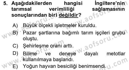 İktisat Tarihi Dersi 2015 - 2016 Yılı Tek Ders Sınav Soruları 5. Soru