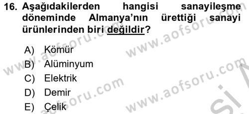 İktisat Tarihi Dersi 2016 - 2017 Yılı 3 Ders Sınav Soruları 16. Soru