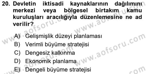 İktisat Tarihi Dersi 2016 - 2017 Yılı 3 Ders Sınav Soruları 20. Soru