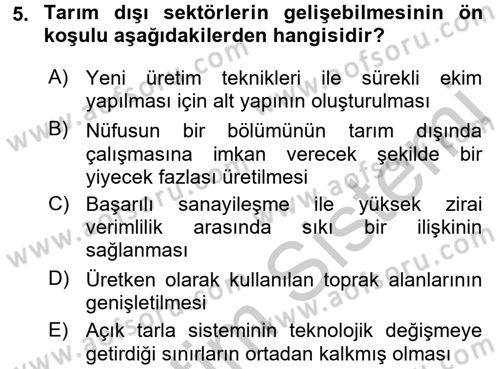 İktisat Tarihi Dersi 2016 - 2017 Yılı 3 Ders Sınav Soruları 5. Soru