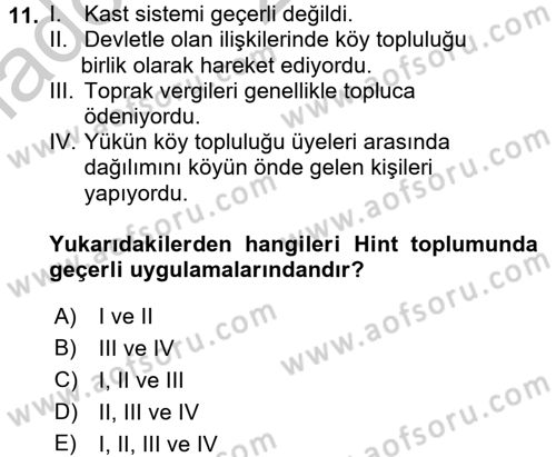 İktisat Tarihi Dersi 2016 - 2017 Yılı (Vize) Ara Sınav Soruları 11. Soru