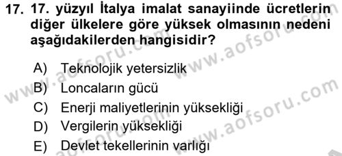 İktisat Tarihi Dersi 2016 - 2017 Yılı (Vize) Ara Sınav Soruları 17. Soru
