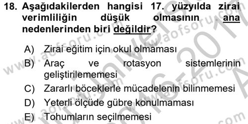 İktisat Tarihi Dersi 2016 - 2017 Yılı (Vize) Ara Sınav Soruları 18. Soru
