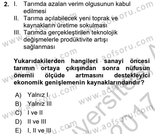İktisat Tarihi Dersi 2016 - 2017 Yılı (Vize) Ara Sınav Soruları 2. Soru