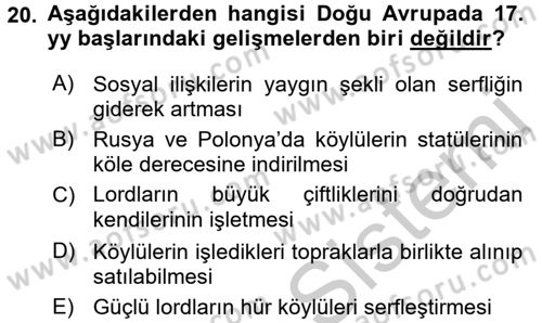 İktisat Tarihi Dersi 2016 - 2017 Yılı (Vize) Ara Sınav Soruları 20. Soru