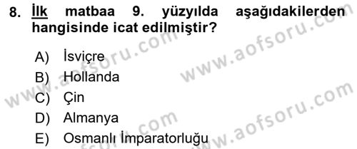 İktisat Tarihi Dersi 2016 - 2017 Yılı (Vize) Ara Sınav Soruları 8. Soru